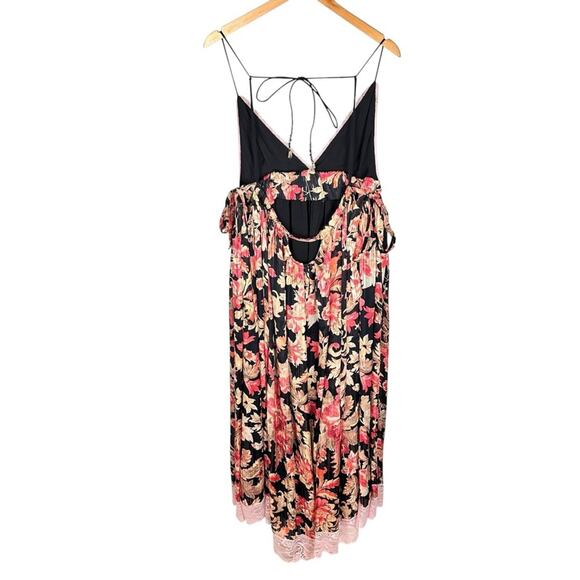 NEW Free People Primmy Midi Black Floral Chiffon Pink Lace Resort Boho Dress XL - Picture 5 of 16
